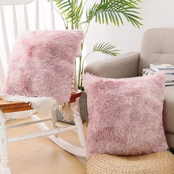 Luxury Pink Soft Faux Fur Fleece Cushion Cover Pillowcase Cute Decorative Throw - Picture 3 of 6